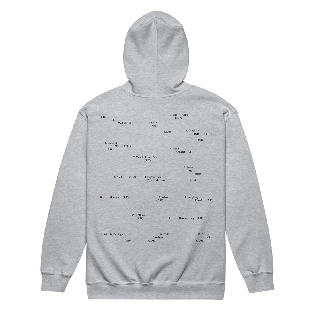 Gracie Abrams - Daughter from Hell Tracklist Zip-Up Hoodie