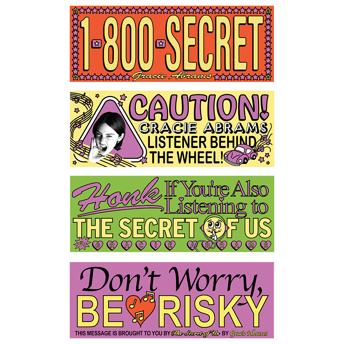 E Comm Sticker The Secret of Us Bumper Sticker Set-of-4 - Gracie Abrams